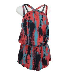 Fabletics Womens Pink Black Strappy Back Zipper Tank Shorts Romper Size XS